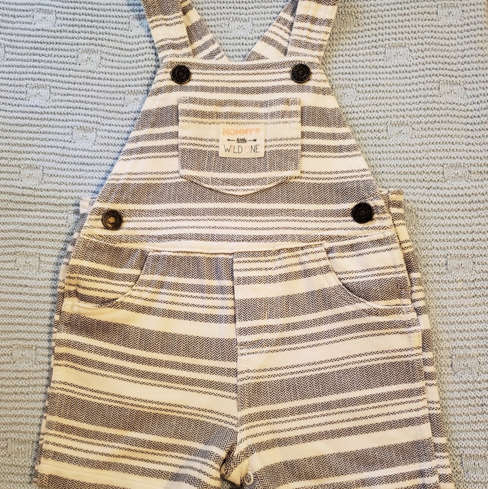 Grey and White Striped Overall